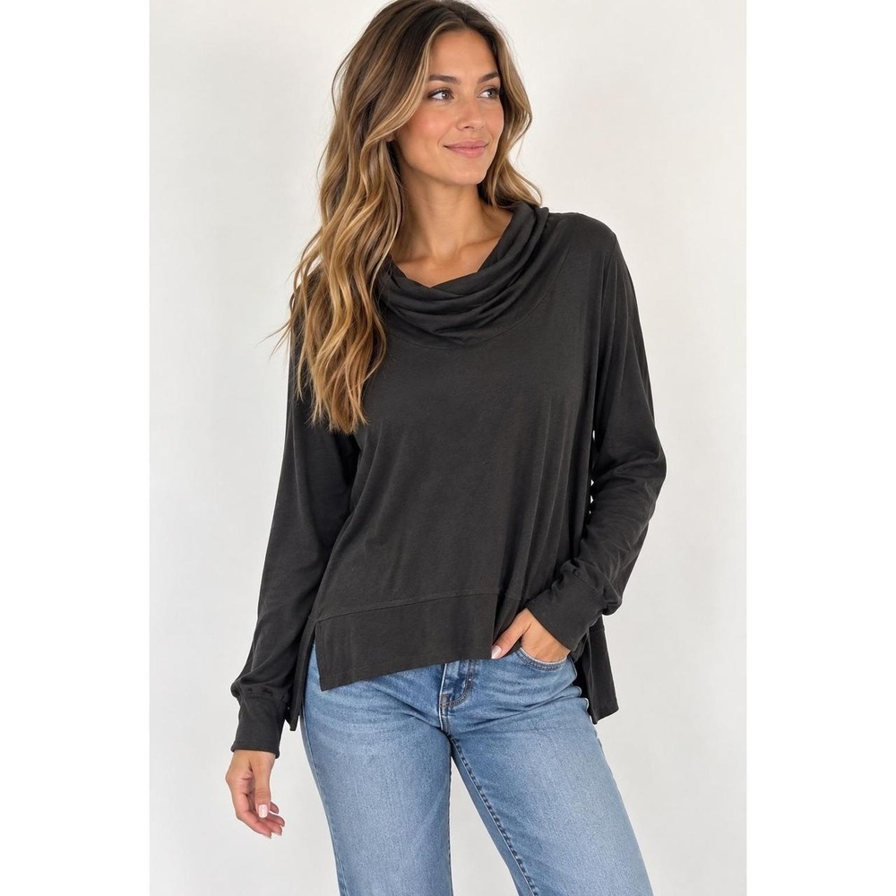 Green Tea Womens Black Cowl Neck Long Sleeve Top Large FW10159D286
